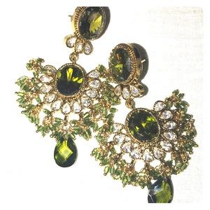 Statement green and gold tone earrings